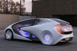 Concept-i, la voiture intelligente de Toyota qui s’aide de la puissance d’une intelligence artificielle pour anticiper les besoins des utilisateurs, présentée au CES de Las Vegas en 2017.