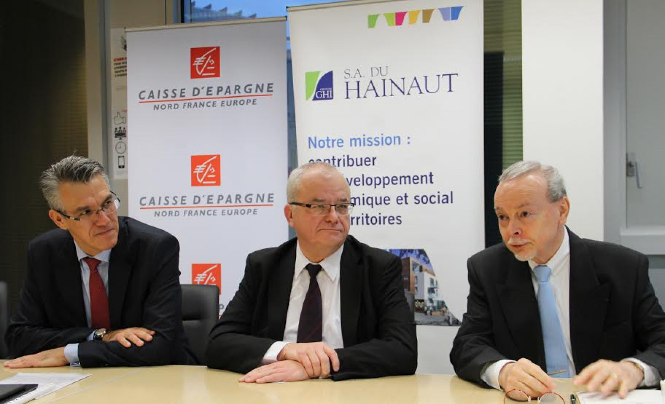 De gauche à droite, Alain Denizot, président du directoire de la Caisse d’Epargne Nord France Europe, Bruno Fontaine, président de la SA du Hainaut, et Francis Aldebert, président de la CCI Grand Hainaut.